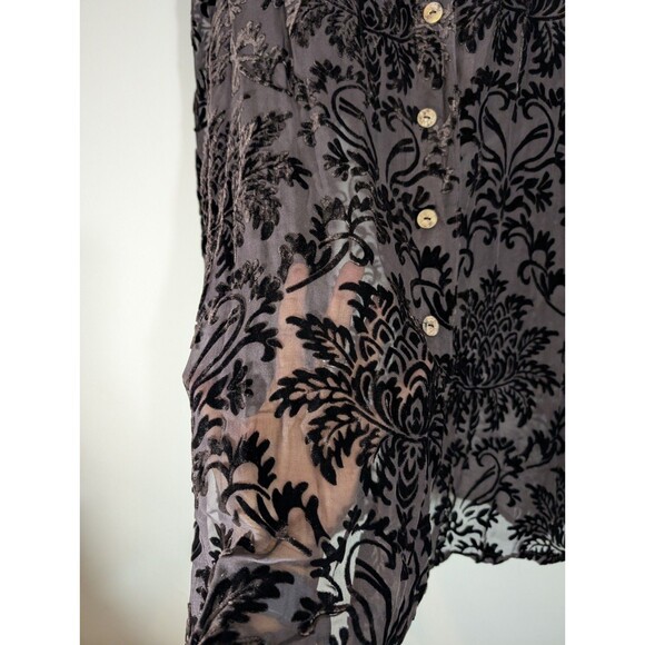 Anes. A Womens Black Burnout Velvet Sheer Blouse Sz XL Grunge Whimsigoth Fairy - Picture 3 of 7